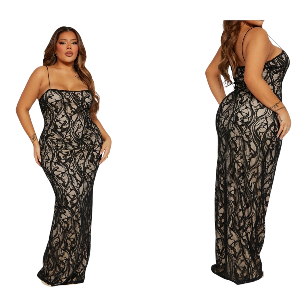 Fashion Nova Dress Sheer Lace Maxi Gown